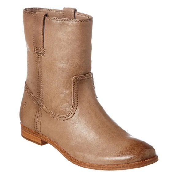 Frye Anna Short Light Tan Leather Pull On Comfy Casual Low Heel Ankle Booties - Picture 2 of 12